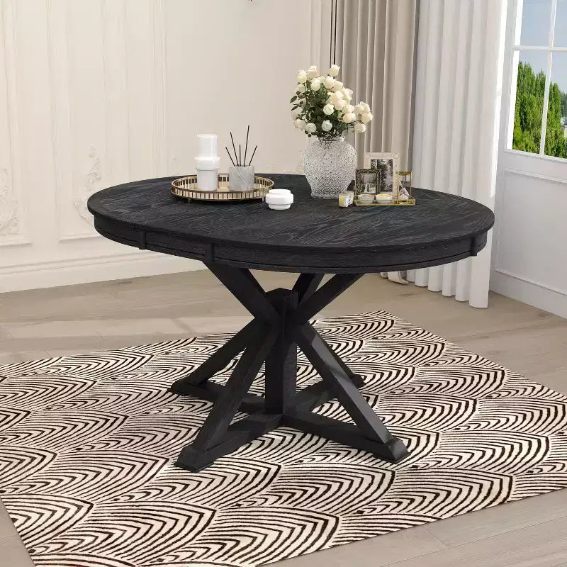 Tavolo da pranzo rotondo allungabile Mid-Century con prolunga da 30 cm, posti 4-6, MDF e legno, 107-137 cm