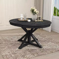Tavolo da pranzo rotondo allungabile Mid-Century con prolunga da 30 cm, posti 4-6, MDF e legno, 107-137 cm