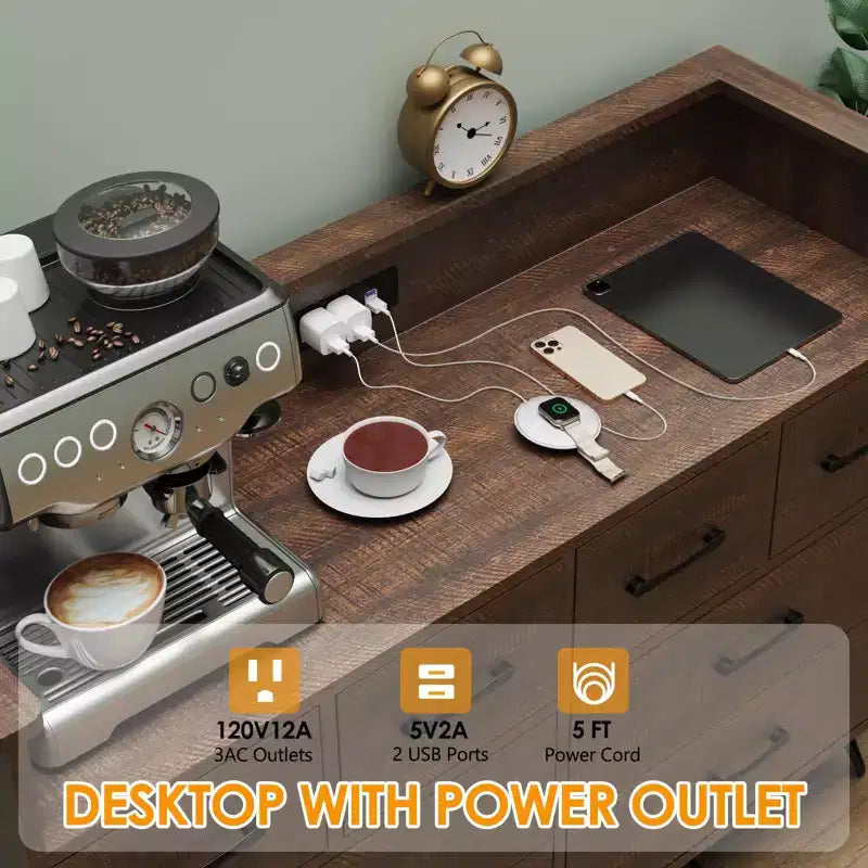 Cassettiera con presa di corrente e luci a LED, cassettiera a 8 cassetti in legno per camera da letto, cassettiera moderna per armadio, soggiorno