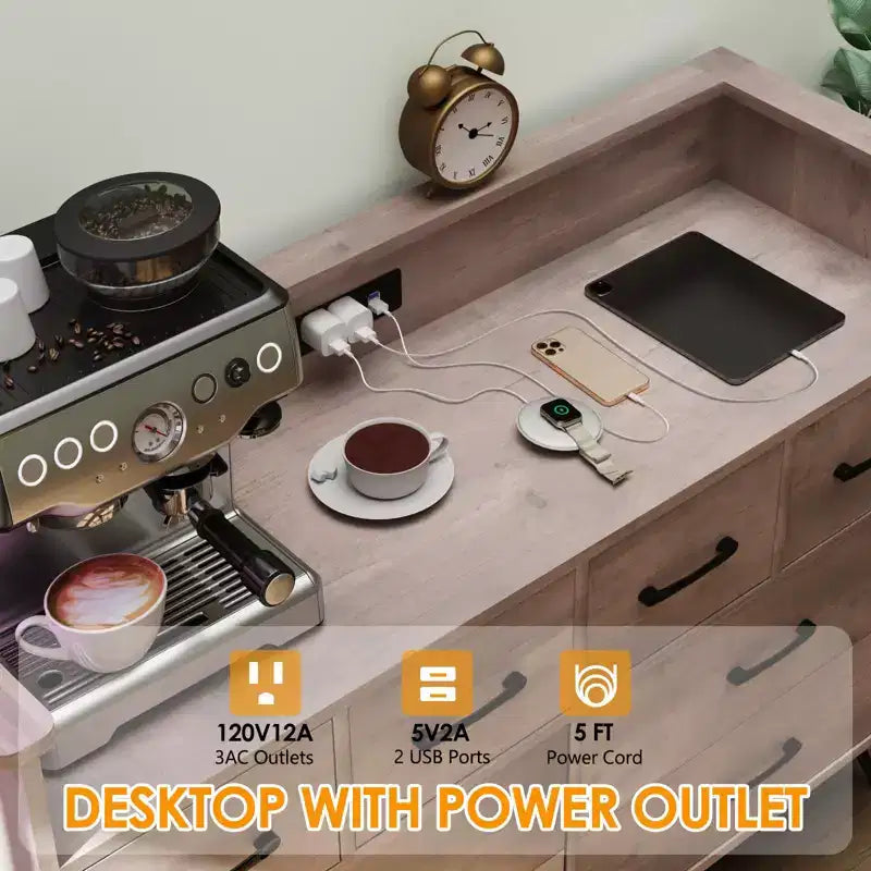 Cassettiera con presa di corrente e luci a LED, cassettiera a 8 cassetti in legno per camera da letto, cassettiera moderna per armadio, soggiorno