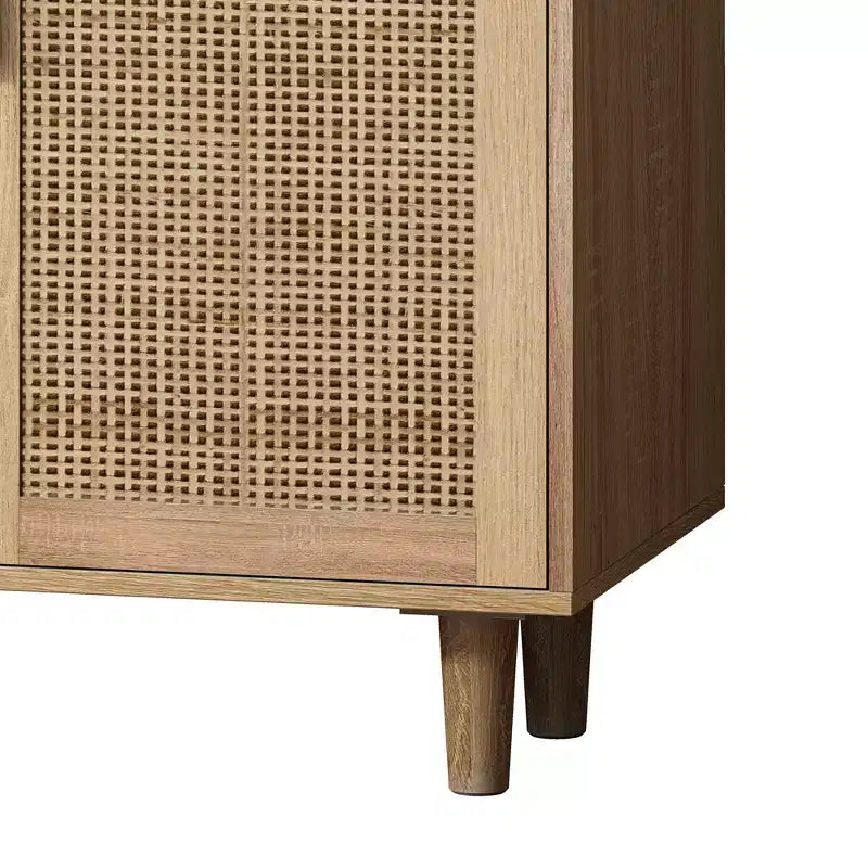 Credenza decorativa rustica in rattan con 4 ante e ripiani regolabili, Mobile buffet per cucina sala da pranzo