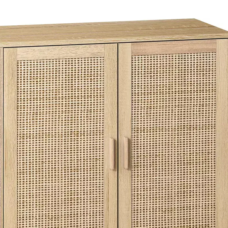 Credenza decorativa rustica in rattan con 4 ante e ripiani regolabili, Mobile buffet per cucina sala da pranzo