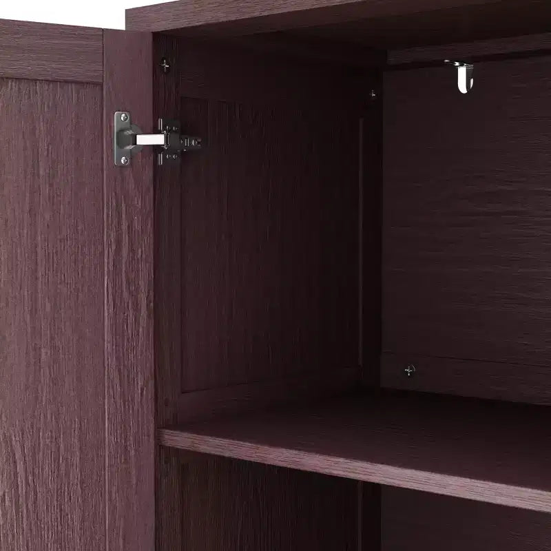 Credenza decorativa rustica in rattan con 4 ante e ripiani regolabili, Mobile buffet per cucina sala da pranzo