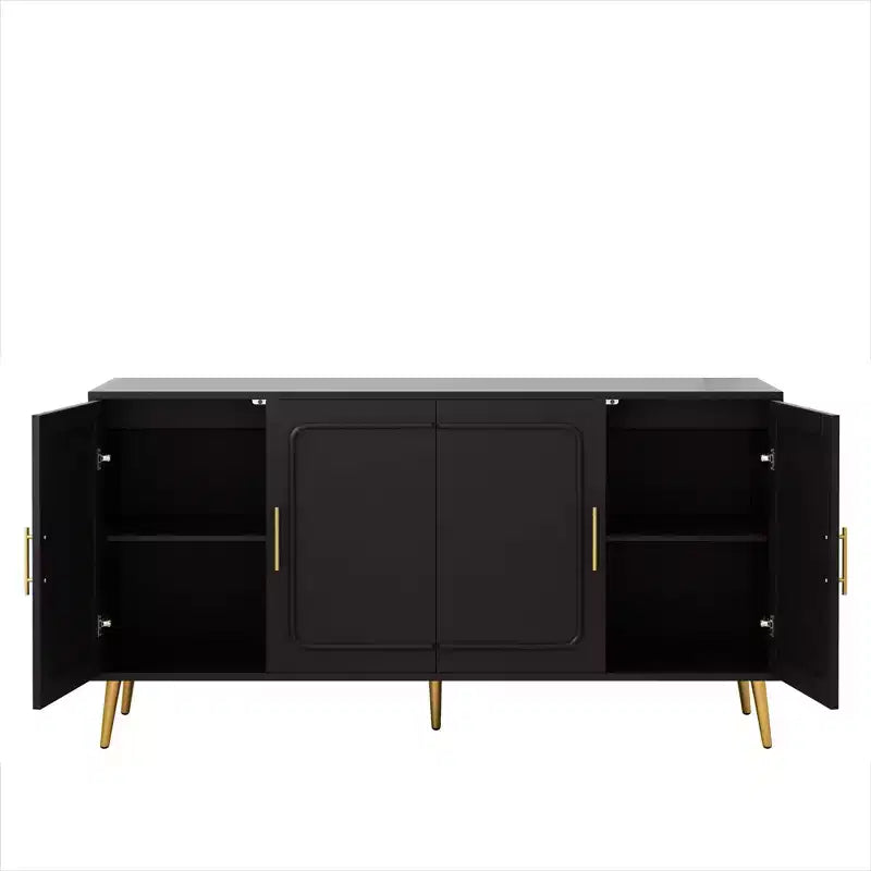 Credenza decorativa rustica in rattan con 4 ante e ripiani regolabili, Mobile buffet per cucina sala da pranzo