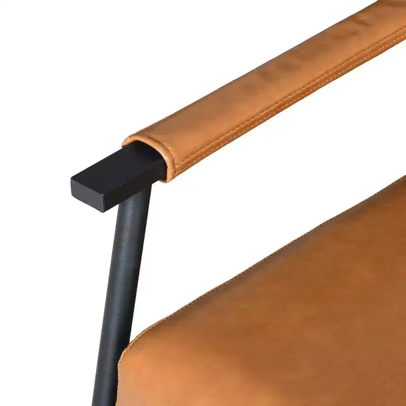 Poltrona lounge accent in similpelle stile Mid-Century Modern con schienale alto imbottito e struttura in metallo, marrone