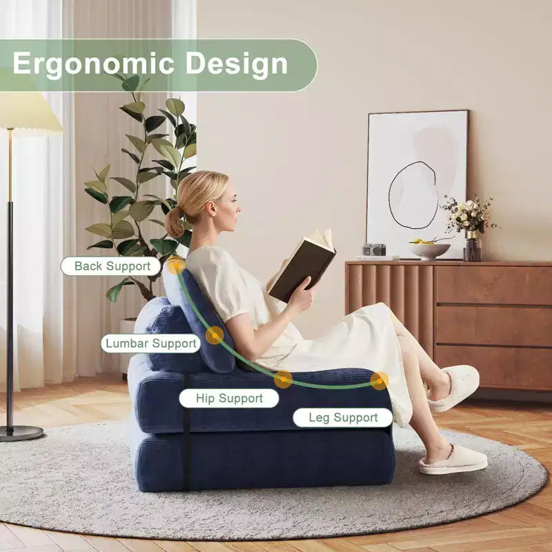 Divano letto pieghevole, divano pieghevole da terra per soggiorno, sedia letto convertibile con cuscino e materasso pieghevole