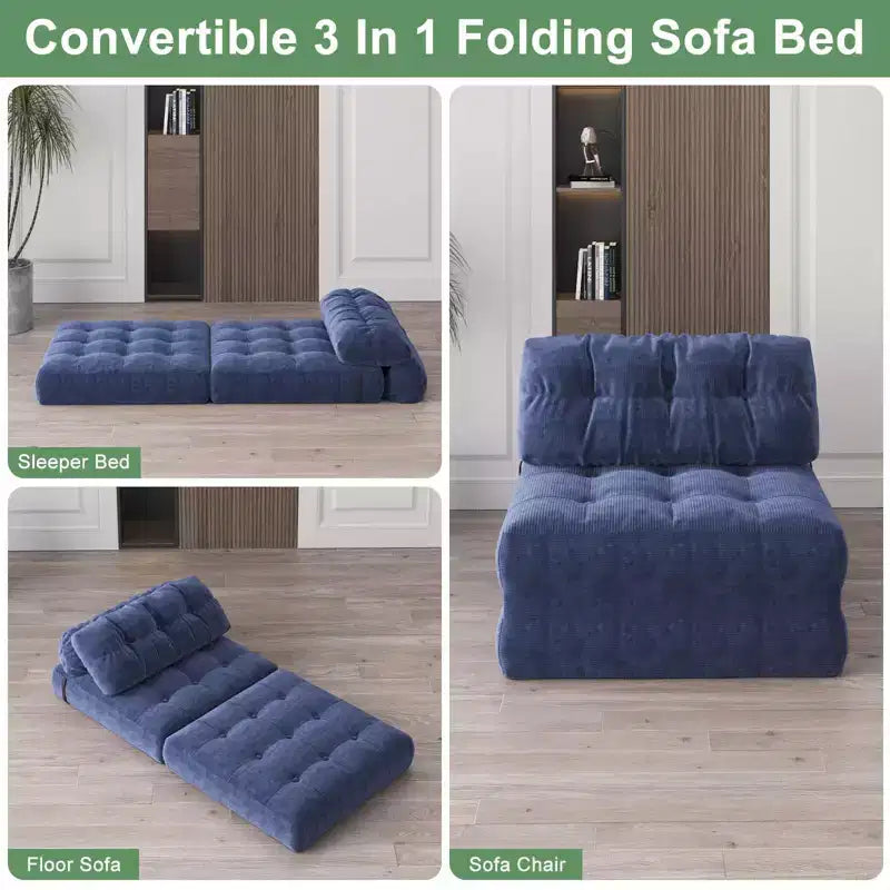 Divano letto pieghevole, divano pieghevole da terra per soggiorno, sedia letto convertibile con cuscino e materasso pieghevole
