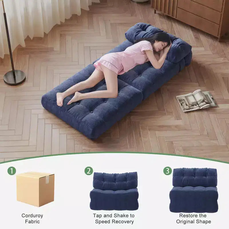 Divano letto pieghevole, divano pieghevole da terra per soggiorno, sedia letto convertibile con cuscino e materasso pieghevole