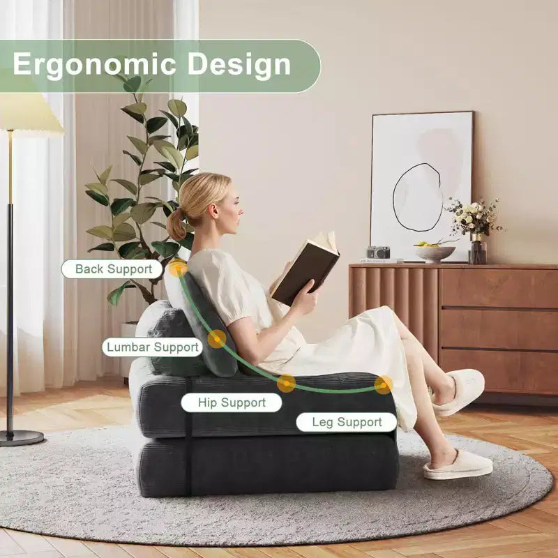 Divano letto pieghevole, divano pieghevole da terra per soggiorno, sedia letto convertibile con cuscino e materasso pieghevole