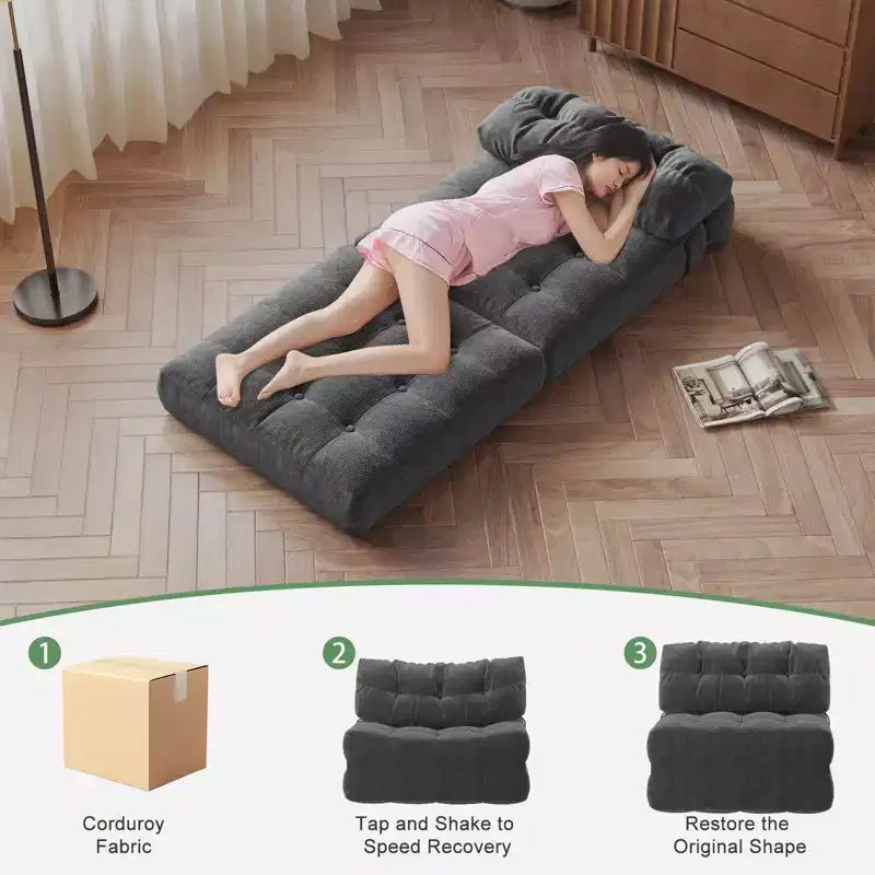 Divano letto pieghevole, divano pieghevole da terra per soggiorno, sedia letto convertibile con cuscino e materasso pieghevole