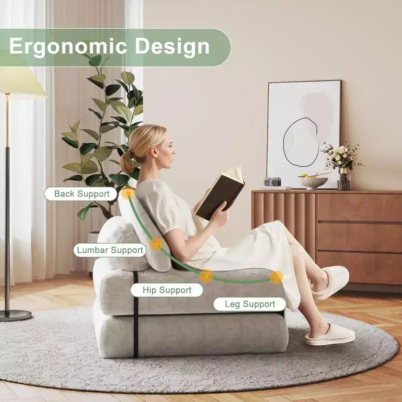 Divano letto pieghevole, divano pieghevole da terra per soggiorno, sedia letto convertibile con cuscino e materasso pieghevole