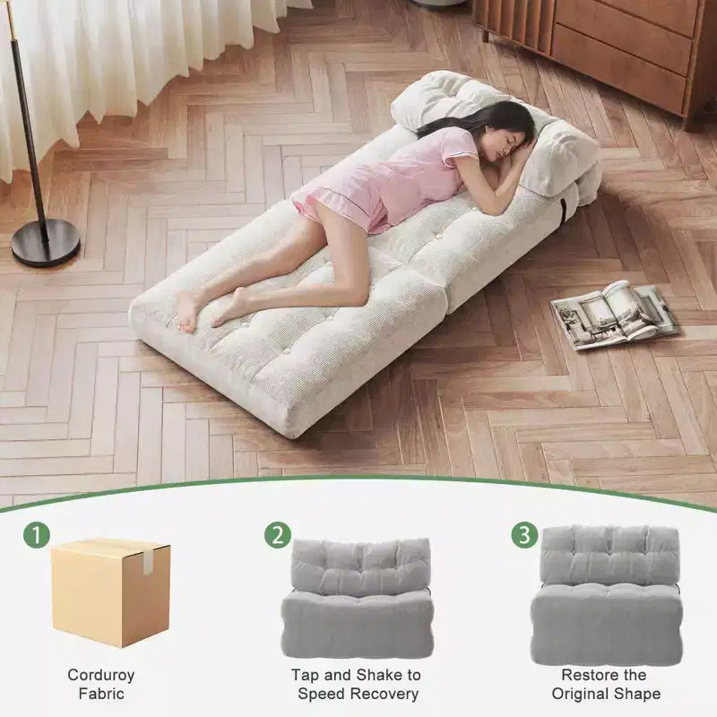Divano letto pieghevole, divano pieghevole da terra per soggiorno, sedia letto convertibile con cuscino e materasso pieghevole