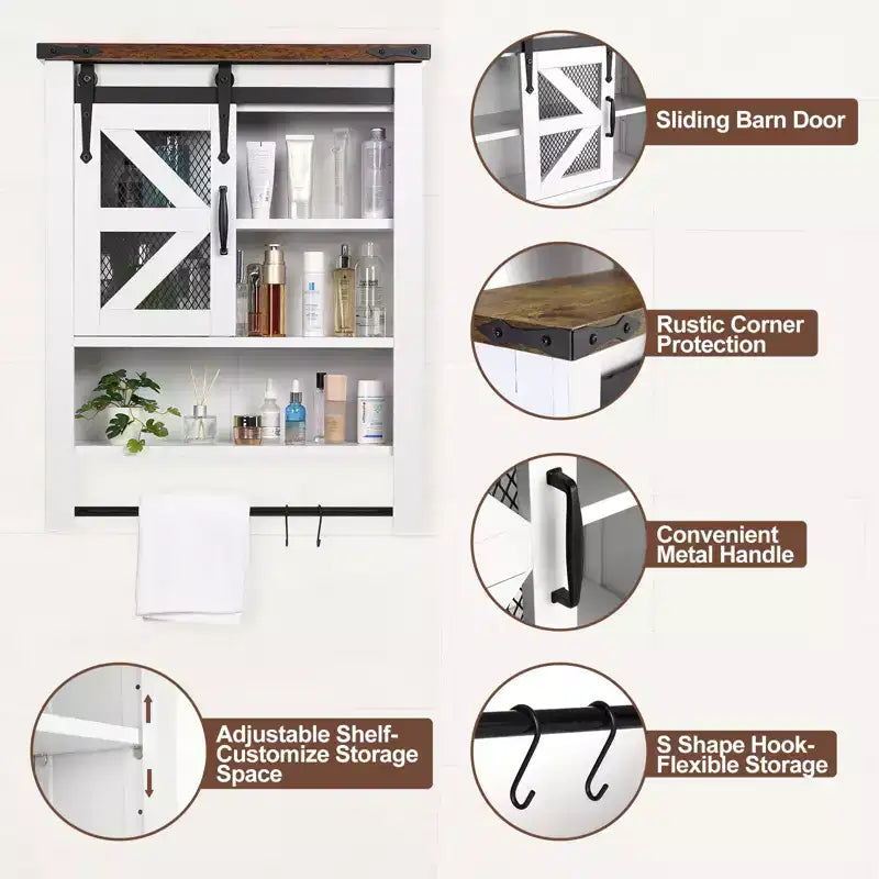 Mobiletto da bagno a parete, Mobiletti contenitori sopra il WC con anta scorrevole a grana e ripiano regolabile, Armadietto da cucina, 23,6 P x 7,9 L x 29,1 A