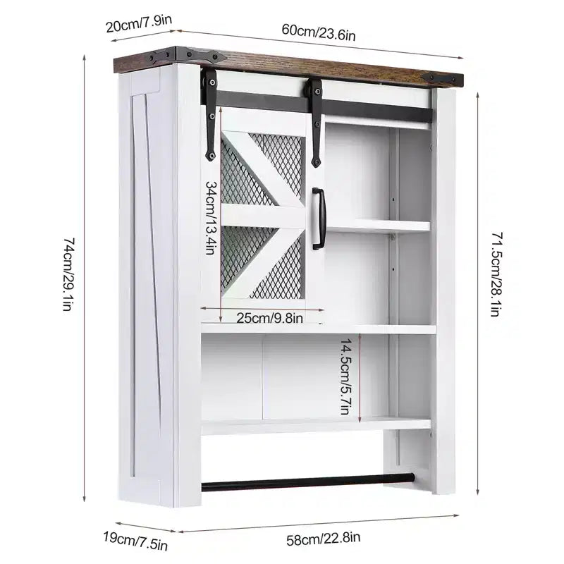 Mobiletto da bagno a parete, Mobiletti contenitori sopra il WC con anta scorrevole a grana e ripiano regolabile, Armadietto da cucina, 23,6 P x 7,9 L x 29,1 A