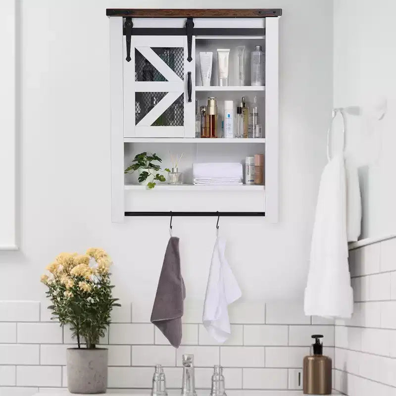 Mobiletto da bagno a parete, Mobiletti contenitori sopra il WC con anta scorrevole a grana e ripiano regolabile, Armadietto da cucina, 23,6 P x 7,9 L x 29,1 A