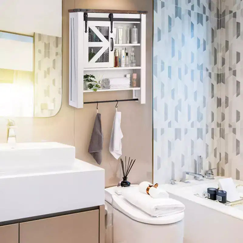 Mobiletto da bagno a parete, Mobiletti contenitori sopra il WC con anta scorrevole a grana e ripiano regolabile, Armadietto da cucina, 23,6 P x 7,9 L x 29,1 A