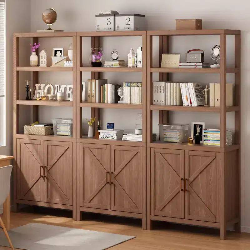 Scaffale a 5 ripiani alto 71 pollici, libreria boho con ante e ripiano regolabile, ampio scaffale espositivo, libreria in legno per soggiorno, camera da letto, cucina