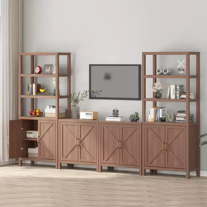 Scaffale a 5 ripiani alto 71 pollici, libreria boho con ante e ripiano regolabile, ampio scaffale espositivo, libreria in legno per soggiorno, camera da letto, cucina