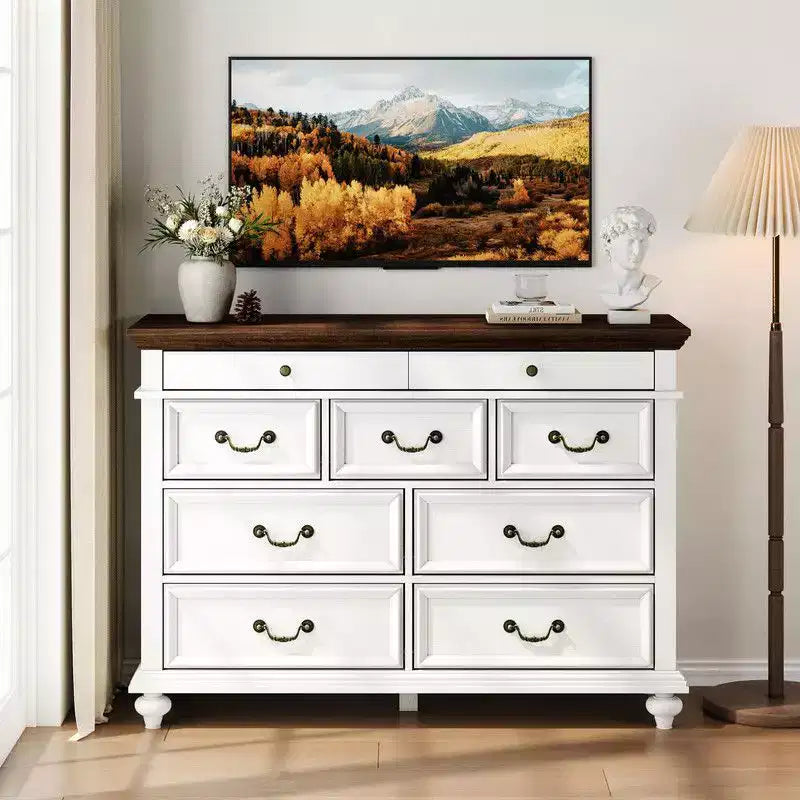 Cassettiera rustica da 47 pollici in legno a 9 cassetti per camera da letto