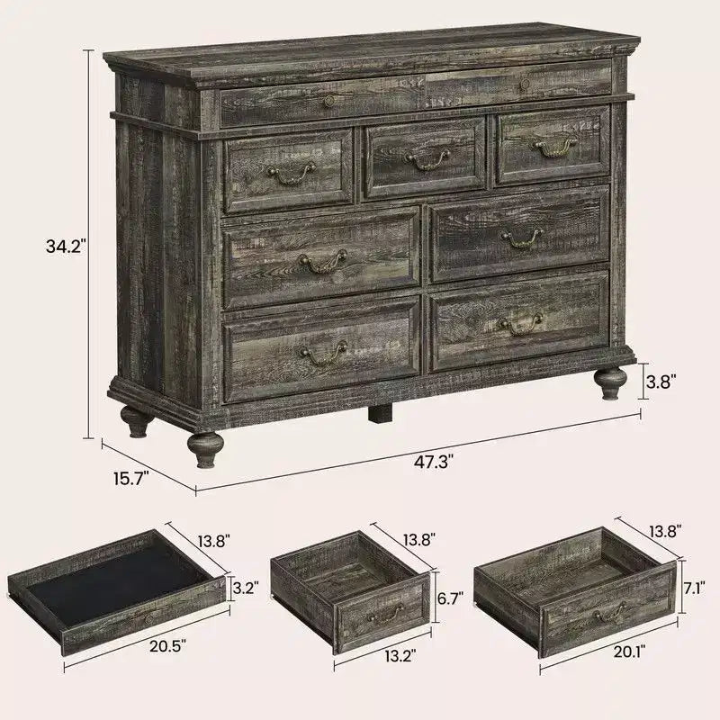 Cassettiera rustica da 47 pollici in legno a 9 cassetti per camera da letto