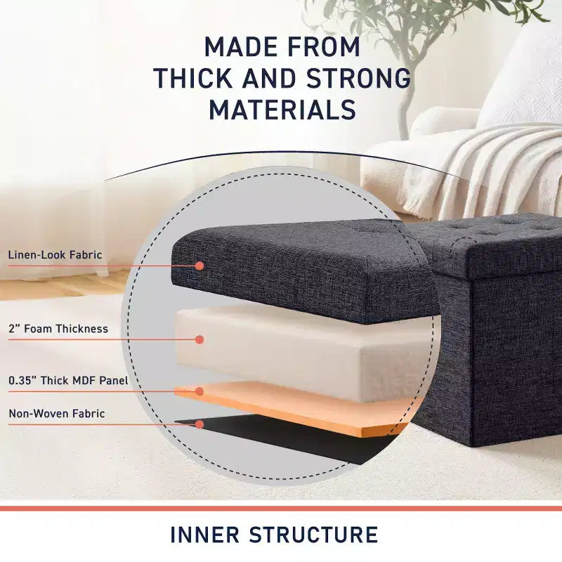 Confezione da 2 pouf contenitore a cubo quadrato pieghevoli da 38 cm, lino trapuntato, pieghevoli per dormitorio, soggiorno e camera da letto