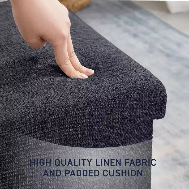 Confezione da 2 pouf contenitore a cubo quadrato pieghevoli da 38 cm, lino trapuntato, pieghevoli per dormitorio, soggiorno e camera da letto