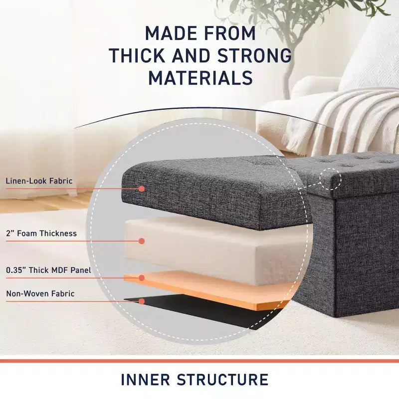 Confezione da 2 pouf contenitore a cubo quadrato pieghevoli da 38 cm, lino trapuntato, pieghevoli per dormitorio, soggiorno e camera da letto