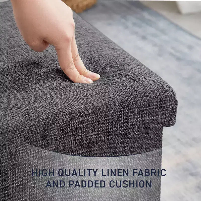 Confezione da 2 pouf contenitore a cubo quadrato pieghevoli da 38 cm, lino trapuntato, pieghevoli per dormitorio, soggiorno e camera da letto