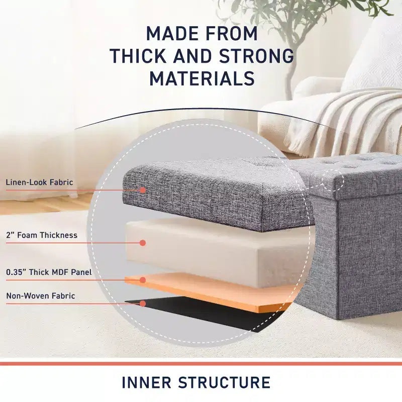 Confezione da 2 pouf contenitore a cubo quadrato pieghevoli da 38 cm, lino trapuntato, pieghevoli per dormitorio, soggiorno e camera da letto