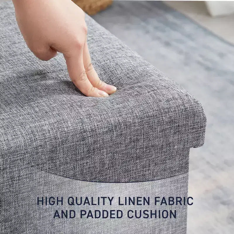 Confezione da 2 pouf contenitore a cubo quadrato pieghevoli da 38 cm, lino trapuntato, pieghevoli per dormitorio, soggiorno e camera da letto