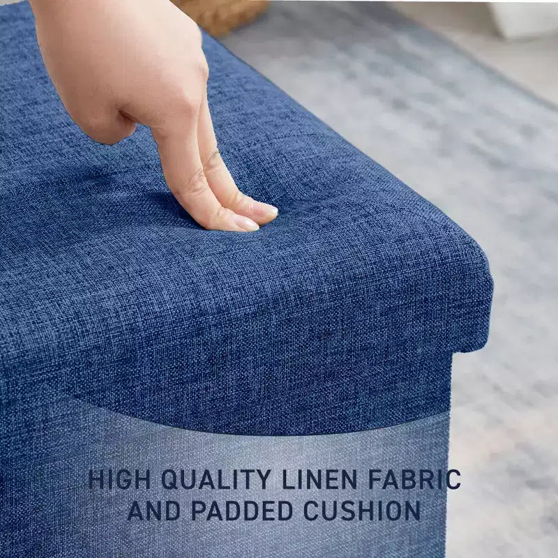 Confezione da 2 pouf contenitore a cubo quadrato pieghevoli da 38 cm, lino trapuntato, pieghevoli per dormitorio, soggiorno e camera da letto