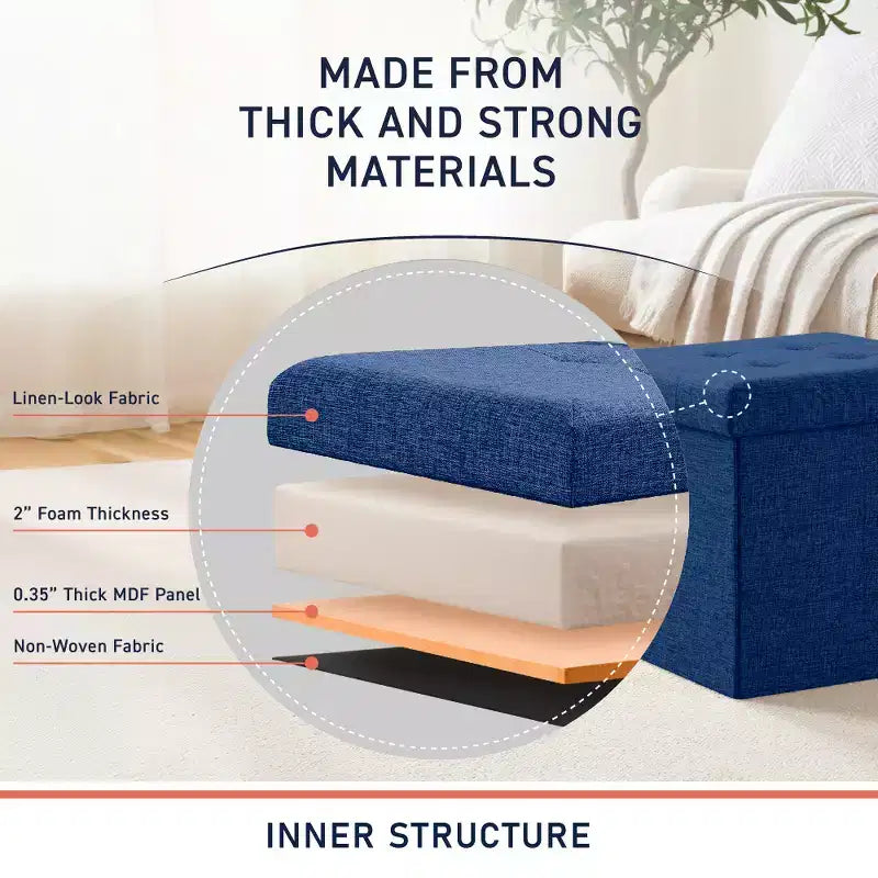 Confezione da 2 pouf contenitore a cubo quadrato pieghevoli da 38 cm, lino trapuntato, pieghevoli per dormitorio, soggiorno e camera da letto
