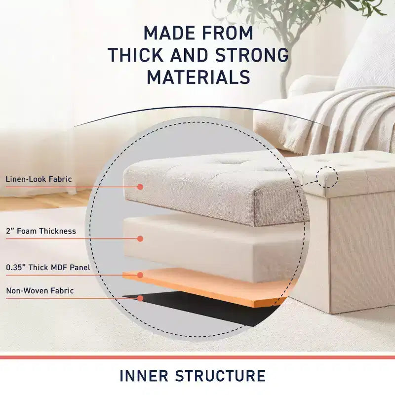 Confezione da 2 pouf contenitore a cubo quadrato pieghevoli da 38 cm, lino trapuntato, pieghevoli per dormitorio, soggiorno e camera da letto