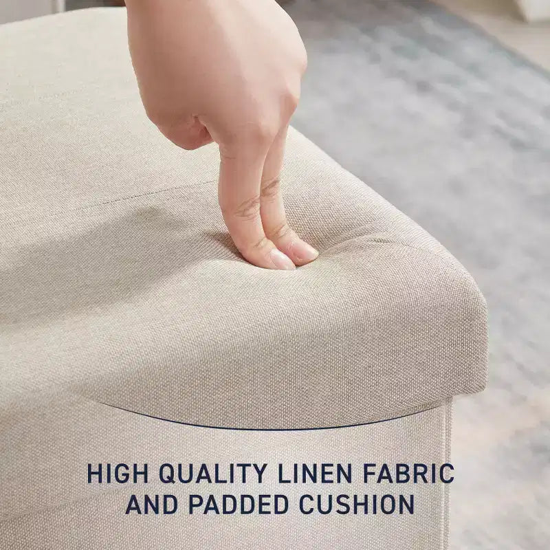 Confezione da 2 pouf contenitore a cubo quadrato pieghevoli da 38 cm, lino trapuntato, pieghevoli per dormitorio, soggiorno e camera da letto
