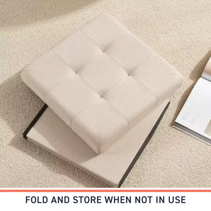 Confezione da 2 pouf contenitore a cubo quadrato pieghevoli da 38 cm, lino trapuntato, pieghevoli per dormitorio, soggiorno e camera da letto