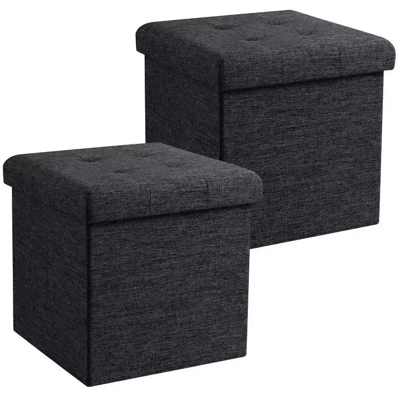 Confezione da 2 pouf contenitore a cubo quadrato pieghevoli da 38 cm, lino trapuntato, pieghevoli per dormitorio, soggiorno e camera da letto