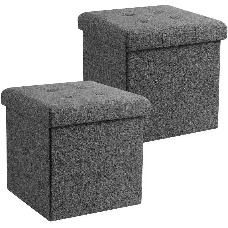 Confezione da 2 pouf contenitore a cubo quadrato pieghevoli da 38 cm, lino trapuntato, pieghevoli per dormitorio, soggiorno e camera da letto