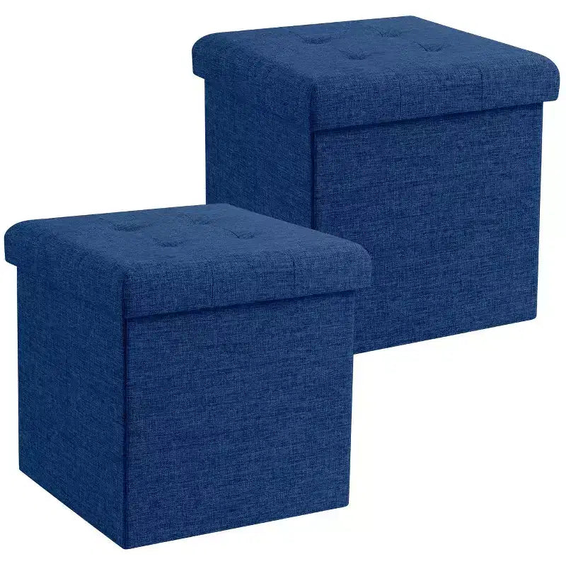 Confezione da 2 pouf contenitore a cubo quadrato pieghevoli da 38 cm, lino trapuntato, pieghevoli per dormitorio, soggiorno e camera da letto