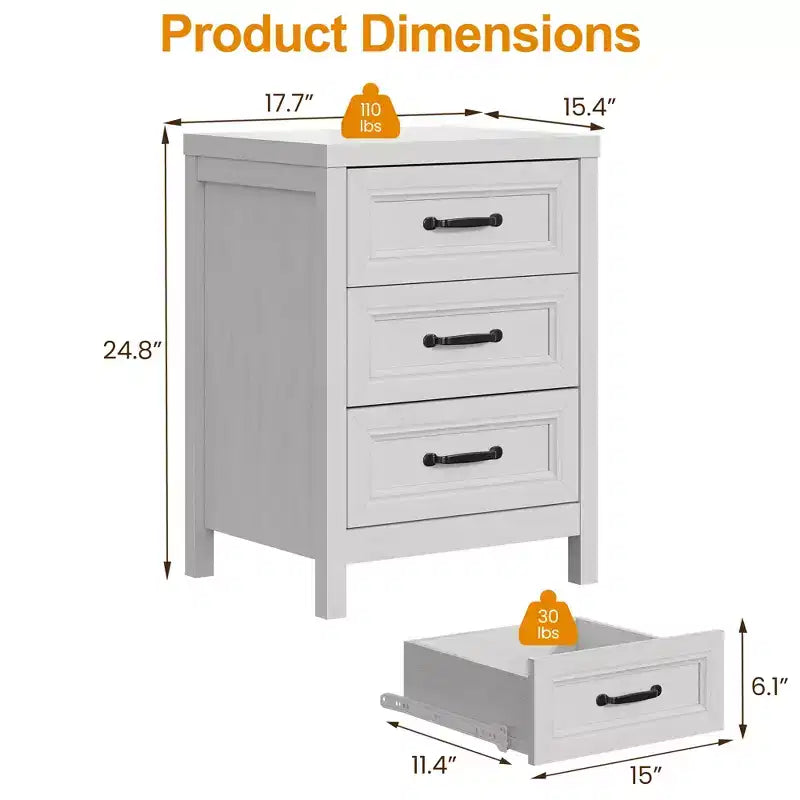 Comò a 3 cassetti, comò moderno in legno con frontale del cassetto a pannello rialzato, cassettiera accentata per camera da letto, soggiorno, ingresso