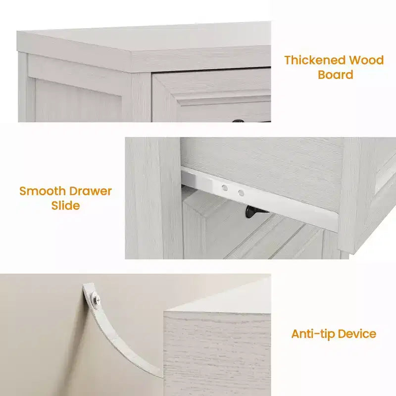 Comò a 3 cassetti, comò moderno in legno con frontale del cassetto a pannello rialzato, cassettiera accentata per camera da letto, soggiorno, ingresso