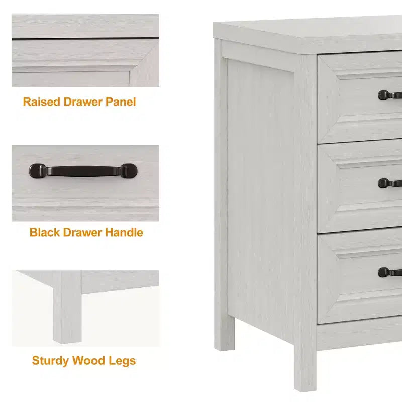 Comò a 3 cassetti, comò moderno in legno con frontale del cassetto a pannello rialzato, cassettiera accentata per camera da letto, soggiorno, ingresso