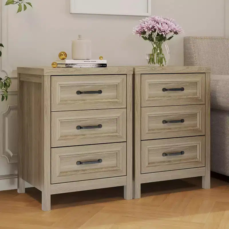 Comò a 3 cassetti, comò moderno in legno con frontale del cassetto a pannello rialzato, cassettiera accentata per camera da letto, soggiorno, ingresso