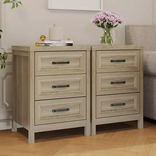 Comò a 3 cassetti, comò moderno in legno con frontale del cassetto a pannello rialzato, cassettiera accentata per camera da letto, soggiorno, ingresso