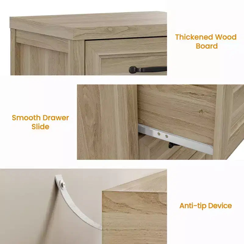 Comò a 3 cassetti, comò moderno in legno con frontale del cassetto a pannello rialzato, cassettiera accentata per camera da letto, soggiorno, ingresso
