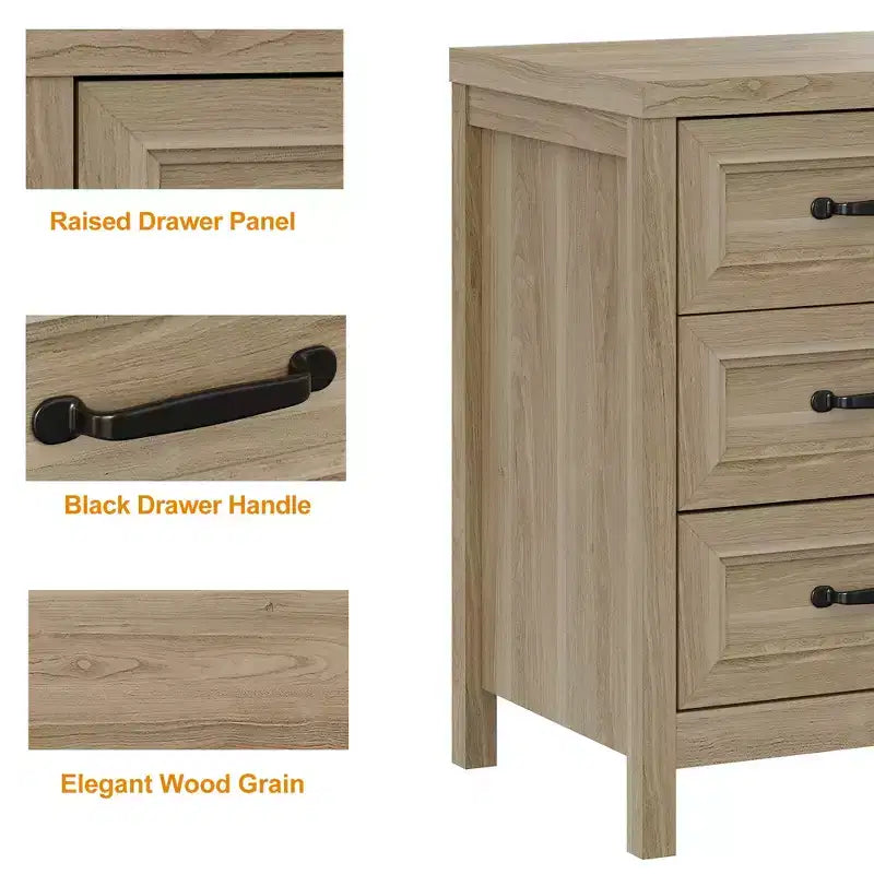 Comò a 3 cassetti, comò moderno in legno con frontale del cassetto a pannello rialzato, cassettiera accentata per camera da letto, soggiorno, ingresso