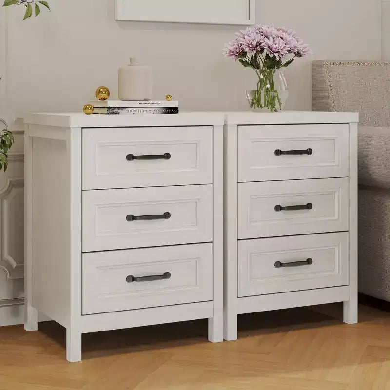 Comò a 3 cassetti, comò moderno in legno con frontale del cassetto a pannello rialzato, cassettiera accentata per camera da letto, soggiorno, ingresso