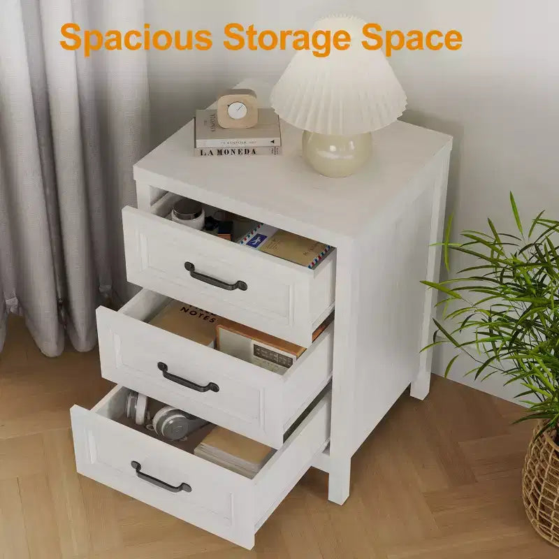 Comò a 3 cassetti, comò moderno in legno con frontale del cassetto a pannello rialzato, cassettiera accentata per camera da letto, soggiorno, ingresso
