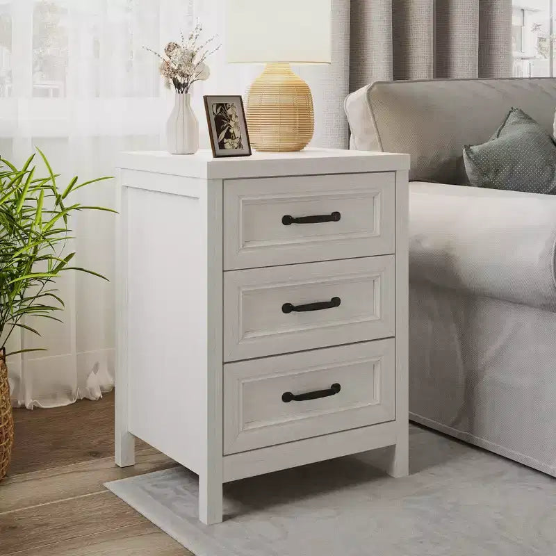 Comò a 3 cassetti, comò moderno in legno con frontale del cassetto a pannello rialzato, cassettiera accentata per camera da letto, soggiorno, ingresso