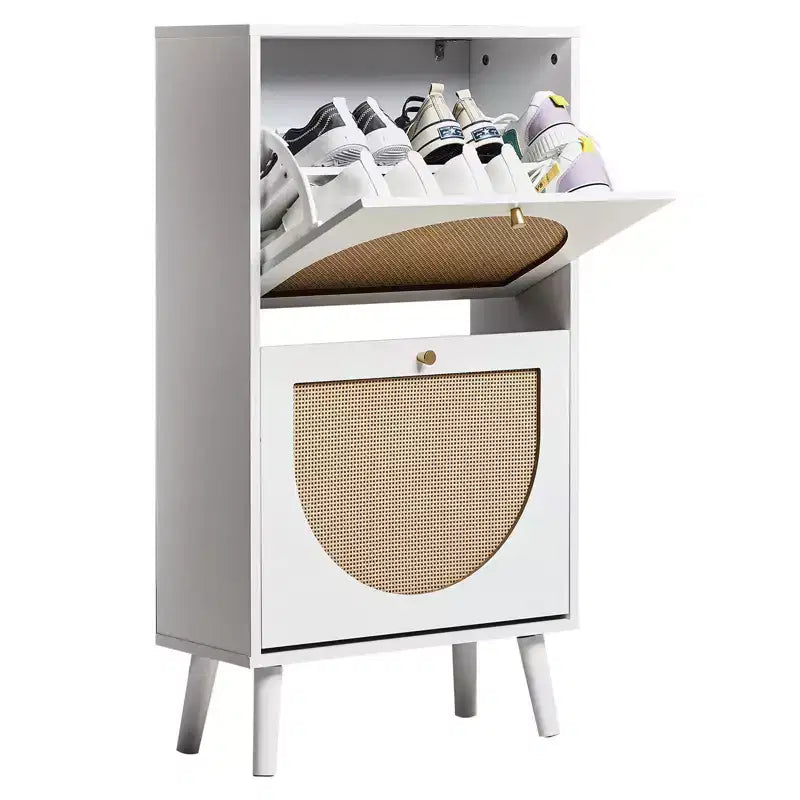 Scarpiera a 2 ante a ribalta, in truciolato bianco, 54 cm L