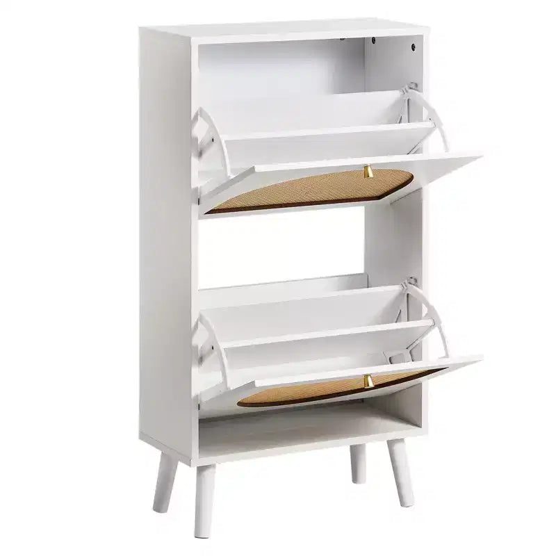 Scarpiera a 2 ante a ribalta, in truciolato bianco, 54 cm L